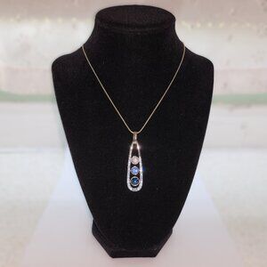 Blue & Clear Crystals with Silver tone Necklace